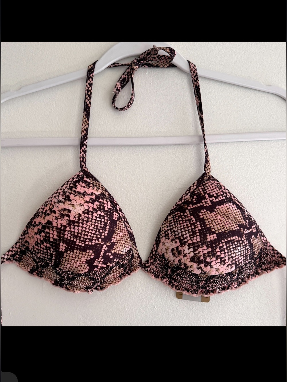 $40 Calzedonia Snake Print Bikini Top Pink Triangle Swimsuit NWT Size M